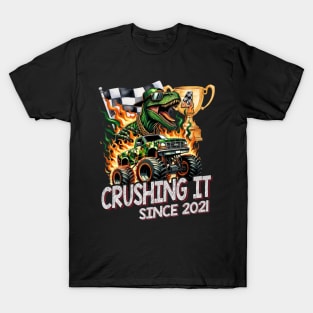 Birthday Monster Truck Dinosaur T-Rex 4th Boy 4 Year Old T-Shirt